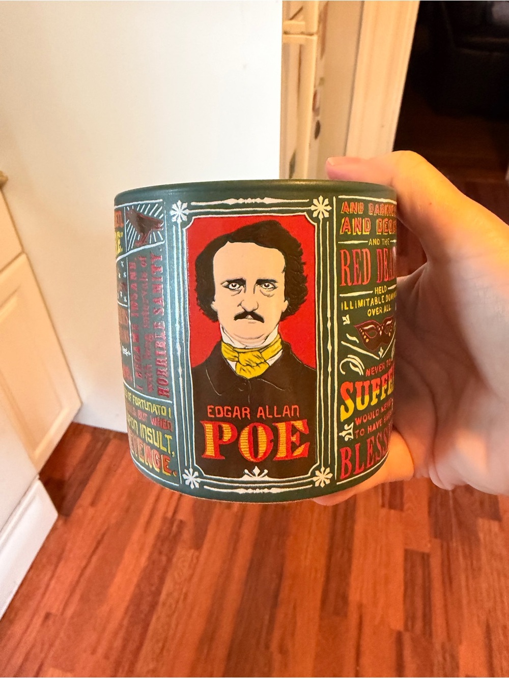 Edgar Allan Poe Decorative Mug - Green with Red Accents